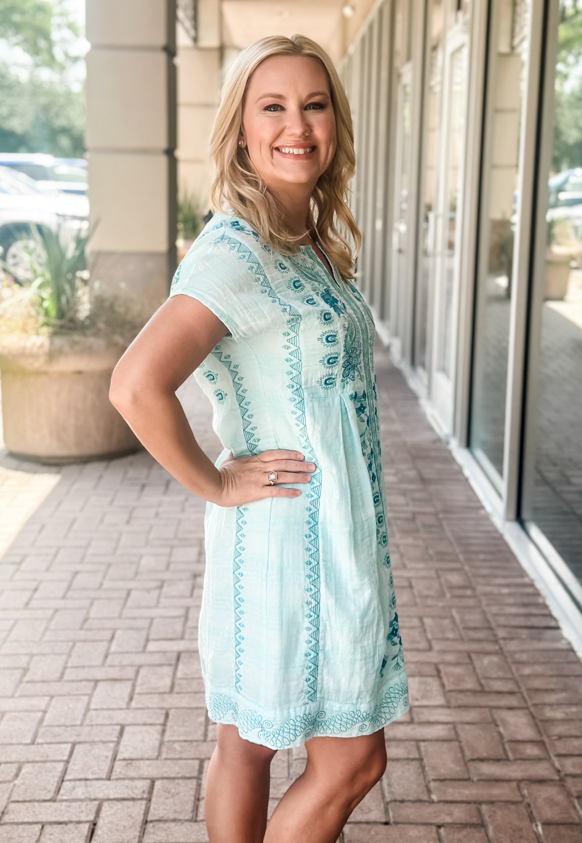 johnny was embroidered dress Johnny Was Women's Button Front Yoke Dress in Admiral Blue, Size Small, Floral