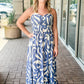 KLd "Martina" Smocked Back Long Dress-Blue
