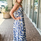 KLd "Martina" Smocked Back Long Dress-Blue