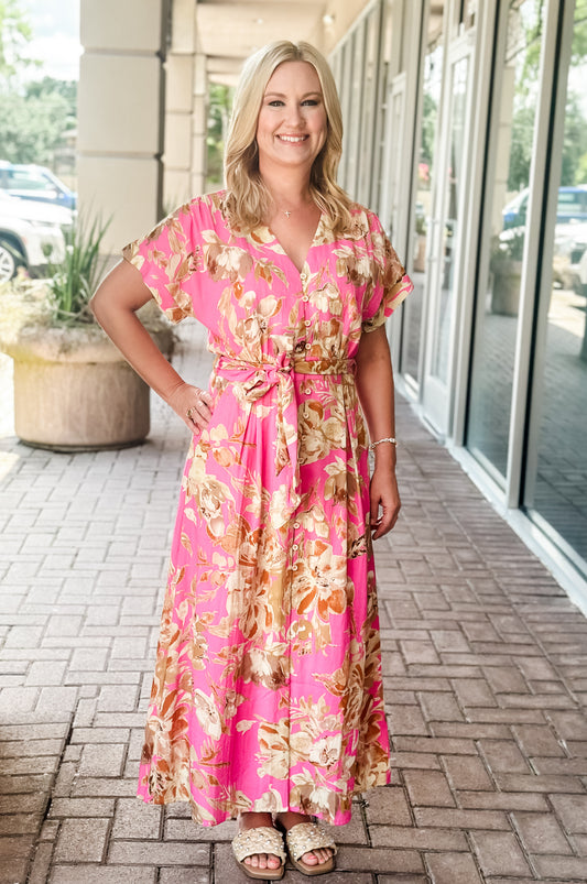 THML “Melissa” Flower Print Dress - Pink