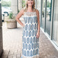 KLd "Silas" Border Print Maxi Dress-Blue/Tan