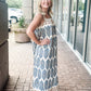 KLd "Silas" Border Print Maxi Dress-Blue/Tan