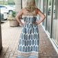 KLd "Silas" Border Print Maxi Dress-Blue/Tan