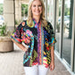 Johnny Was Audrey Short Sleeve Mandarin Collar Blouse-Jenny Black Ground