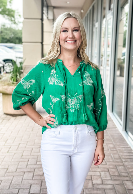 Johnny Was Koleen Blouse-Green Tambourine