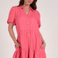 Elan Button Front Shirt Dress-Pink