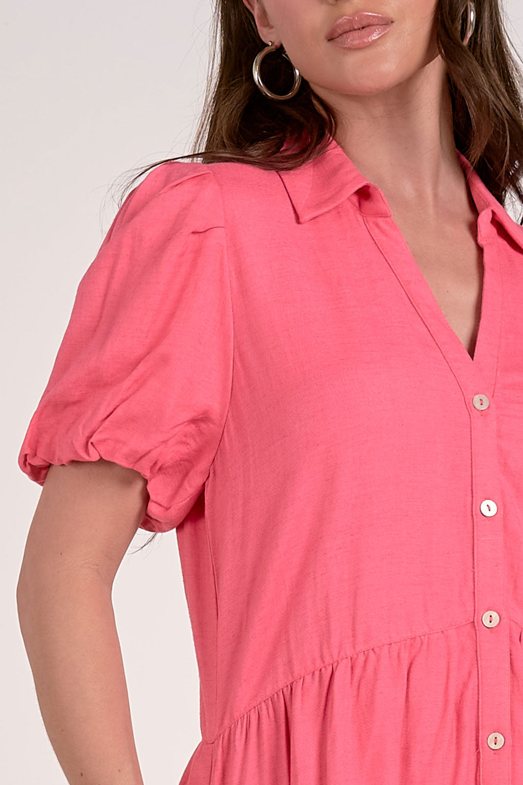 Elan Button Front Shirt Dress-Pink