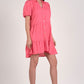 Elan Button Front Shirt Dress-Pink