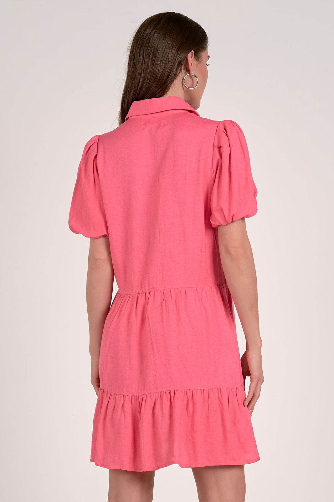 Elan Button Front Shirt Dress-Pink