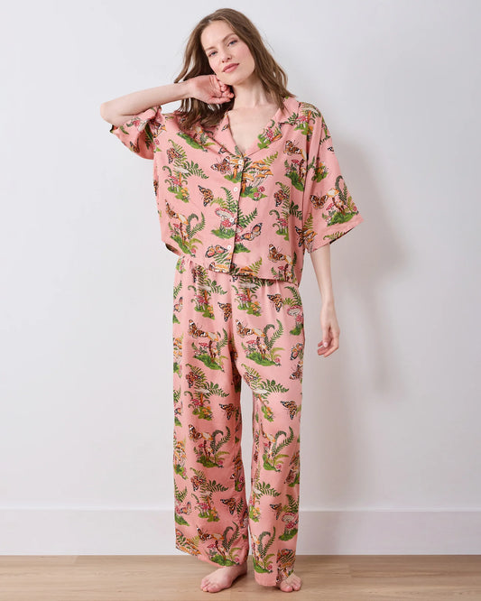 Printfresh Eco Satin Wildest Dreams Short Sleeve Set-Butterfly Forager