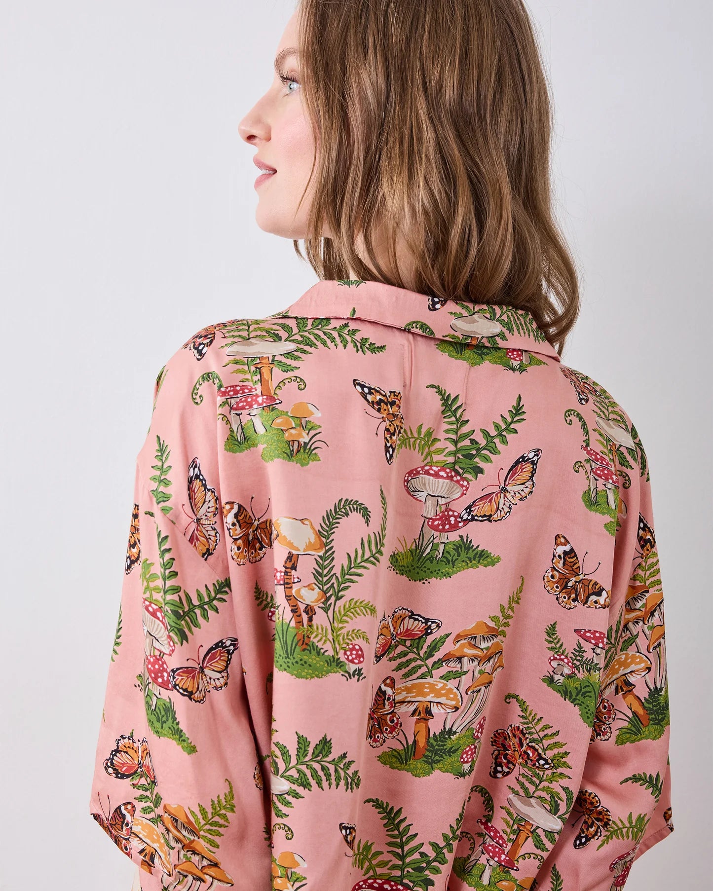 Printfresh Eco Satin Wildest Dreams Short Sleeve Set-Butterfly Forager