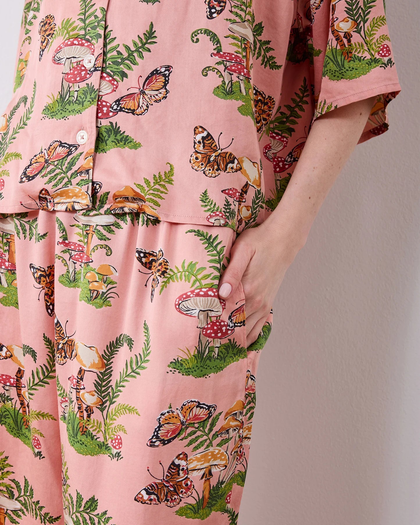 Printfresh Eco Satin Wildest Dreams Short Sleeve Set-Butterfly Forager