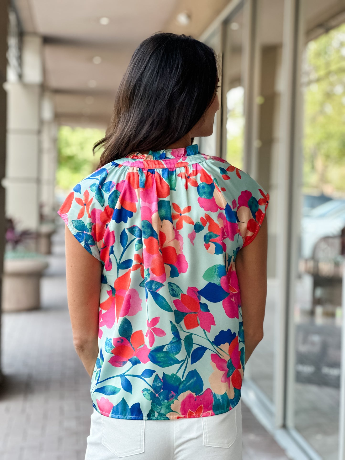 THML Shelly Top- Turquoise Floral