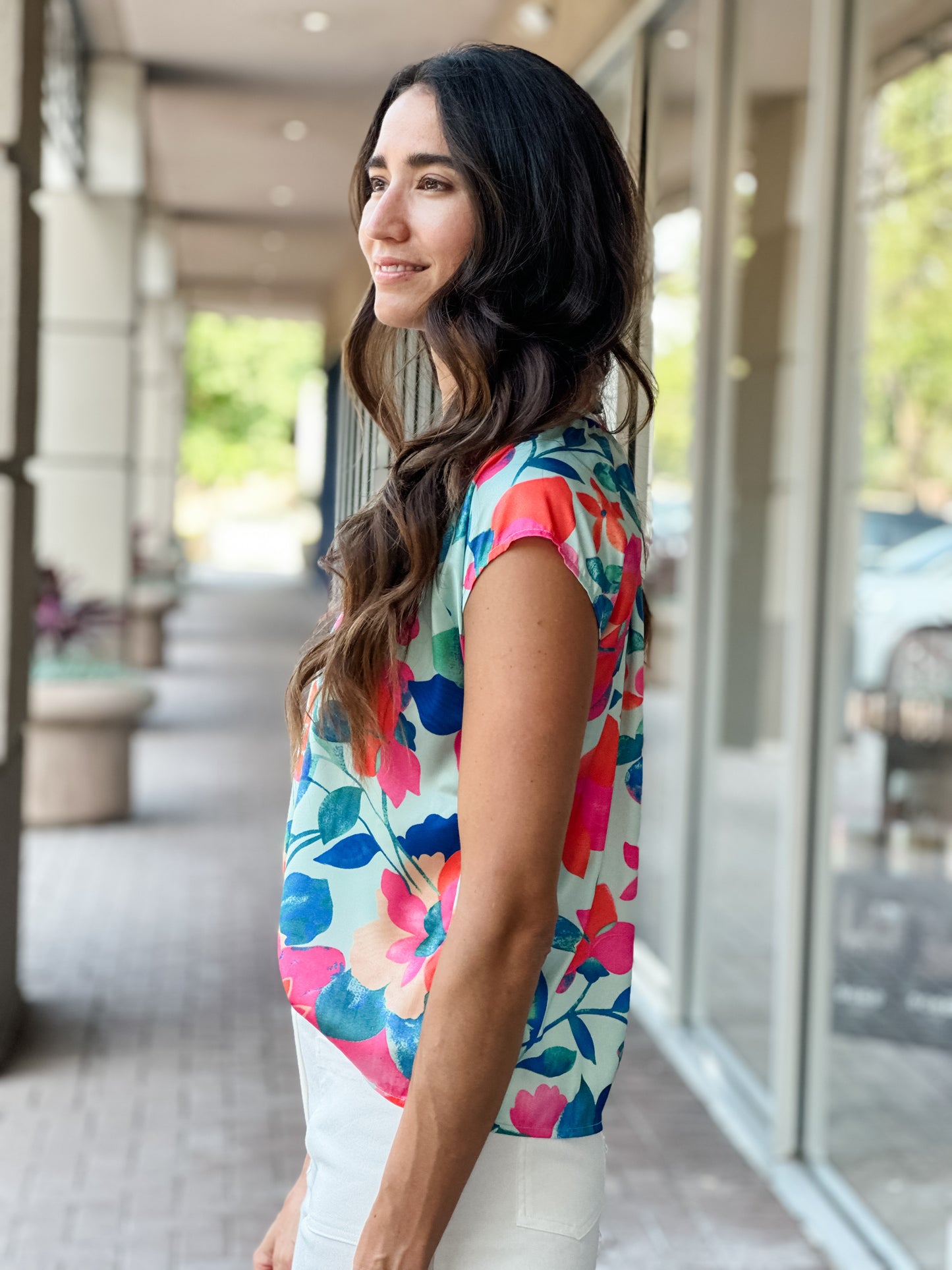 THML Shelly Top- Turquoise Floral