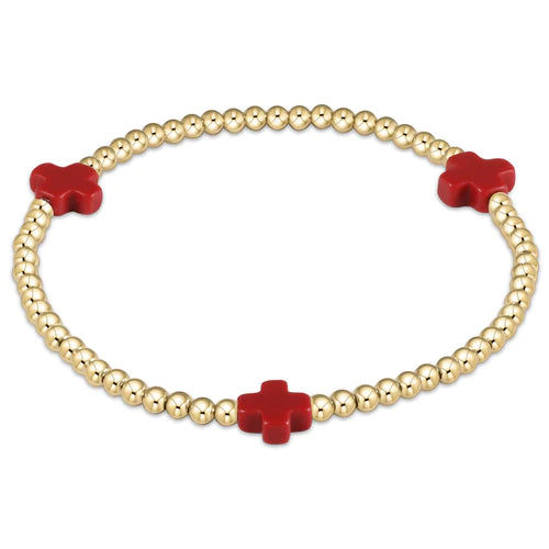 Enewton “Signature Cross” Gold 3mm Bead Bracelet-Red