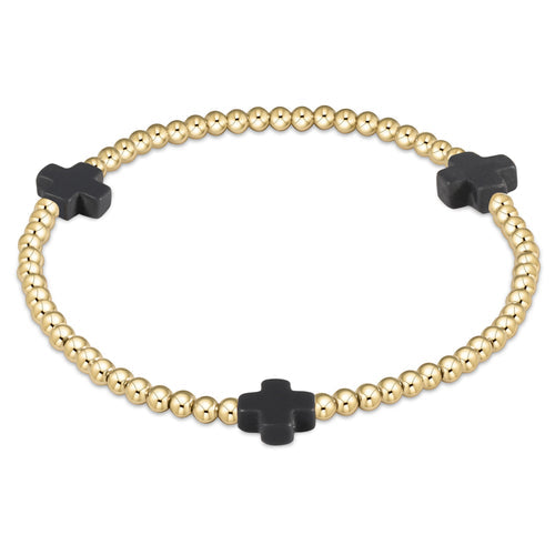 Enewton Extends “Signature Cross” Gold Pattern 3mm Bead Bracelet-Charcoal