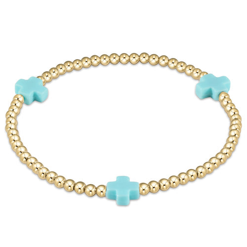 Enewton Extends “Signature Cross” Gold Pattern 3mm Bead Bracelet-Turquoise