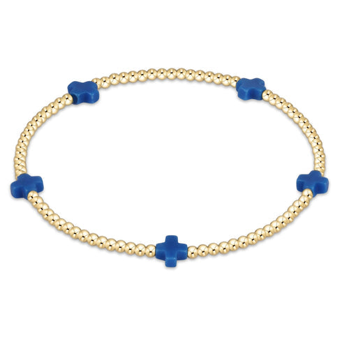 Enewton Signature Cross Small Gold Pattern 2mm Bead Bracelet-Cobalt