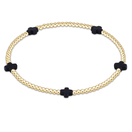 Enewton "Signature Cross" Small Gold Pattern 2mm Bead Bracelet-Navy