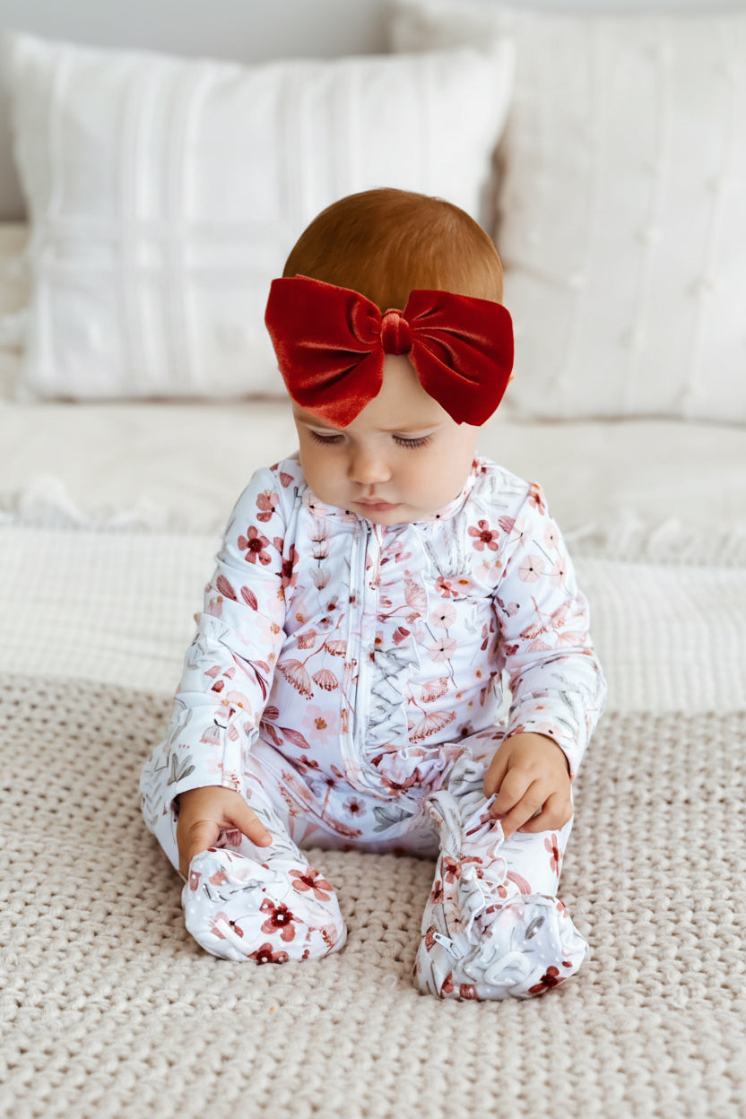 Caden Lane “Wren's Wildflower” Zipper Ruffle Footie