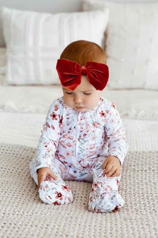 Caden Lane “Wren's Wildflower” Zipper Ruffle Footie