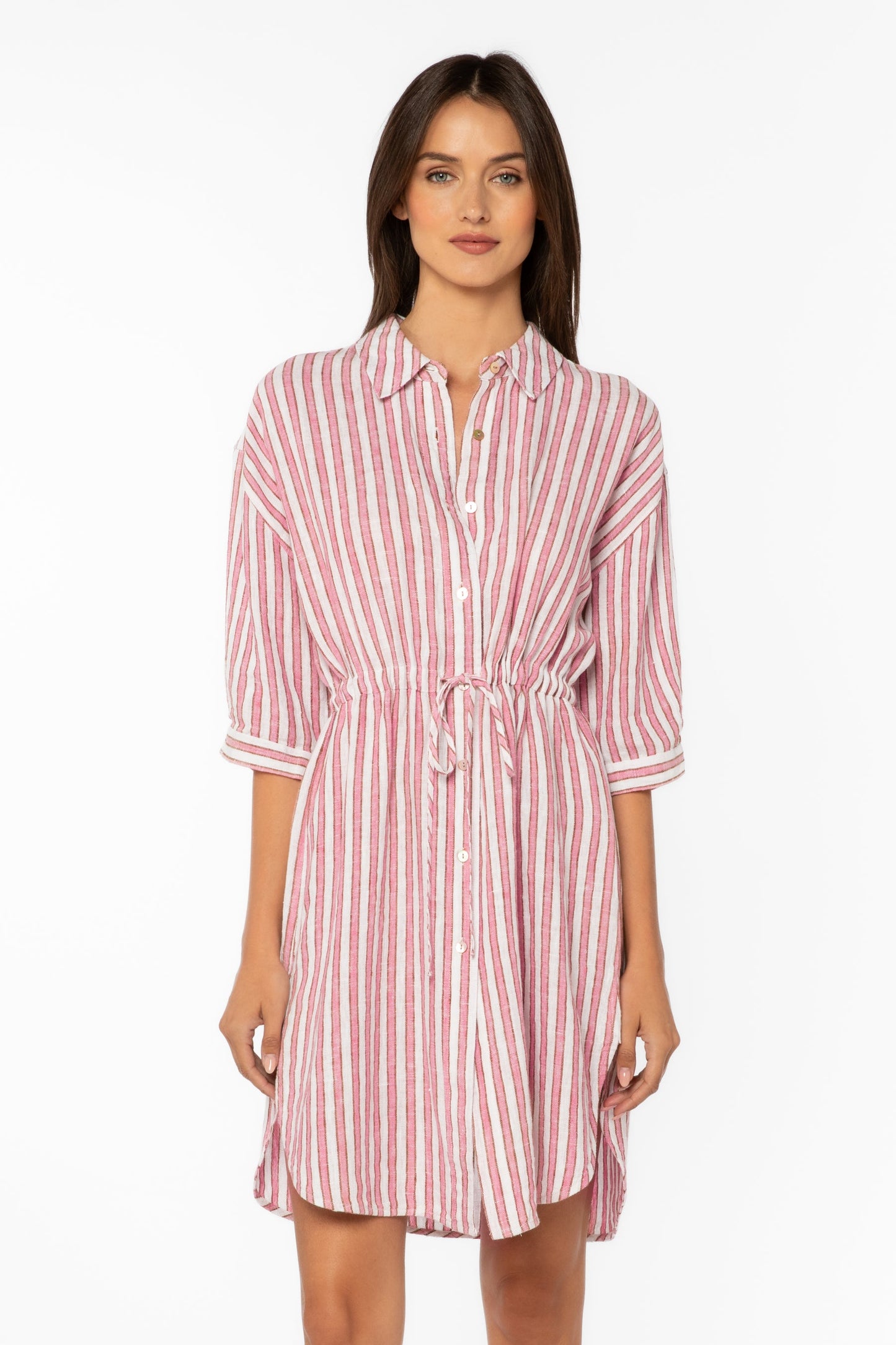 Velvet Heart “Jenneva” Elbow Puff Sleeve Dress - Pink Cacti Stripe