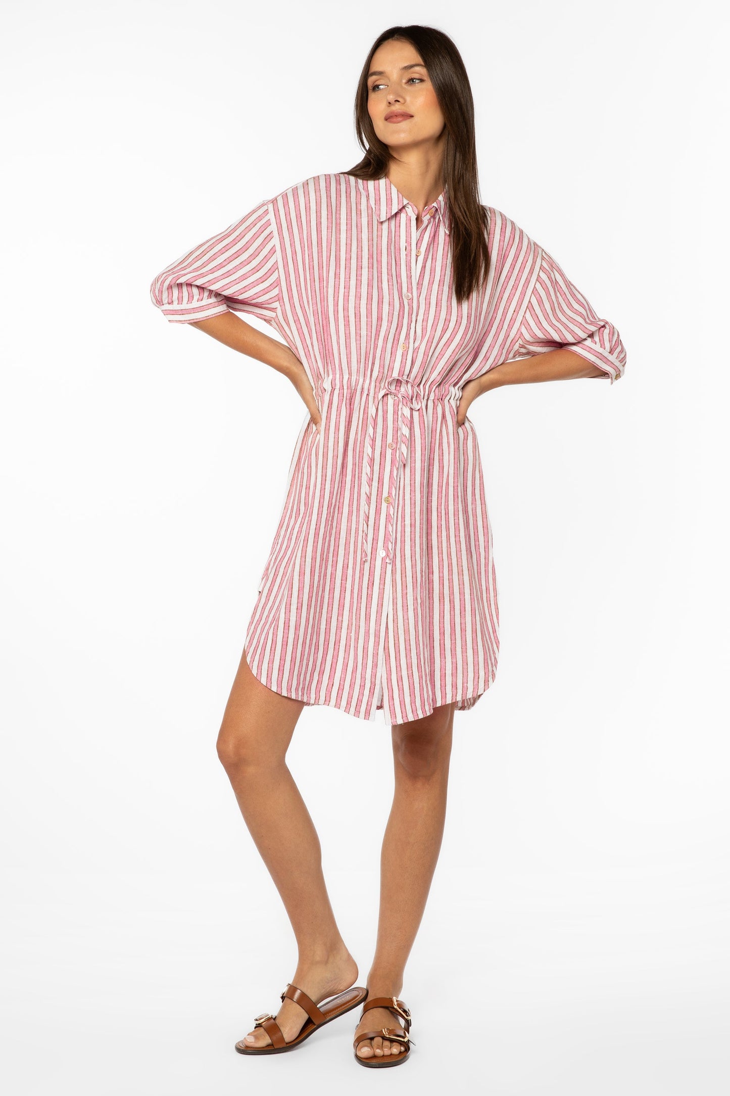 Velvet Heart “Jenneva” Elbow Puff Sleeve Dress - Pink Cacti Stripe