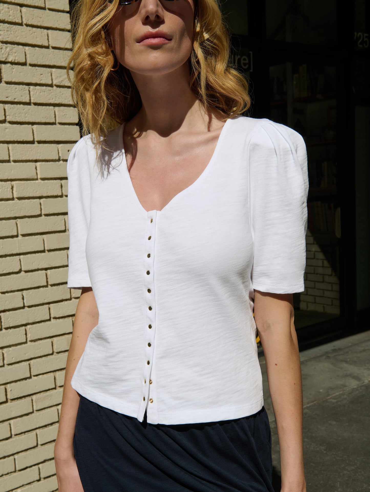 Nation LTD “Jen” Button Up Blouse-Optic White