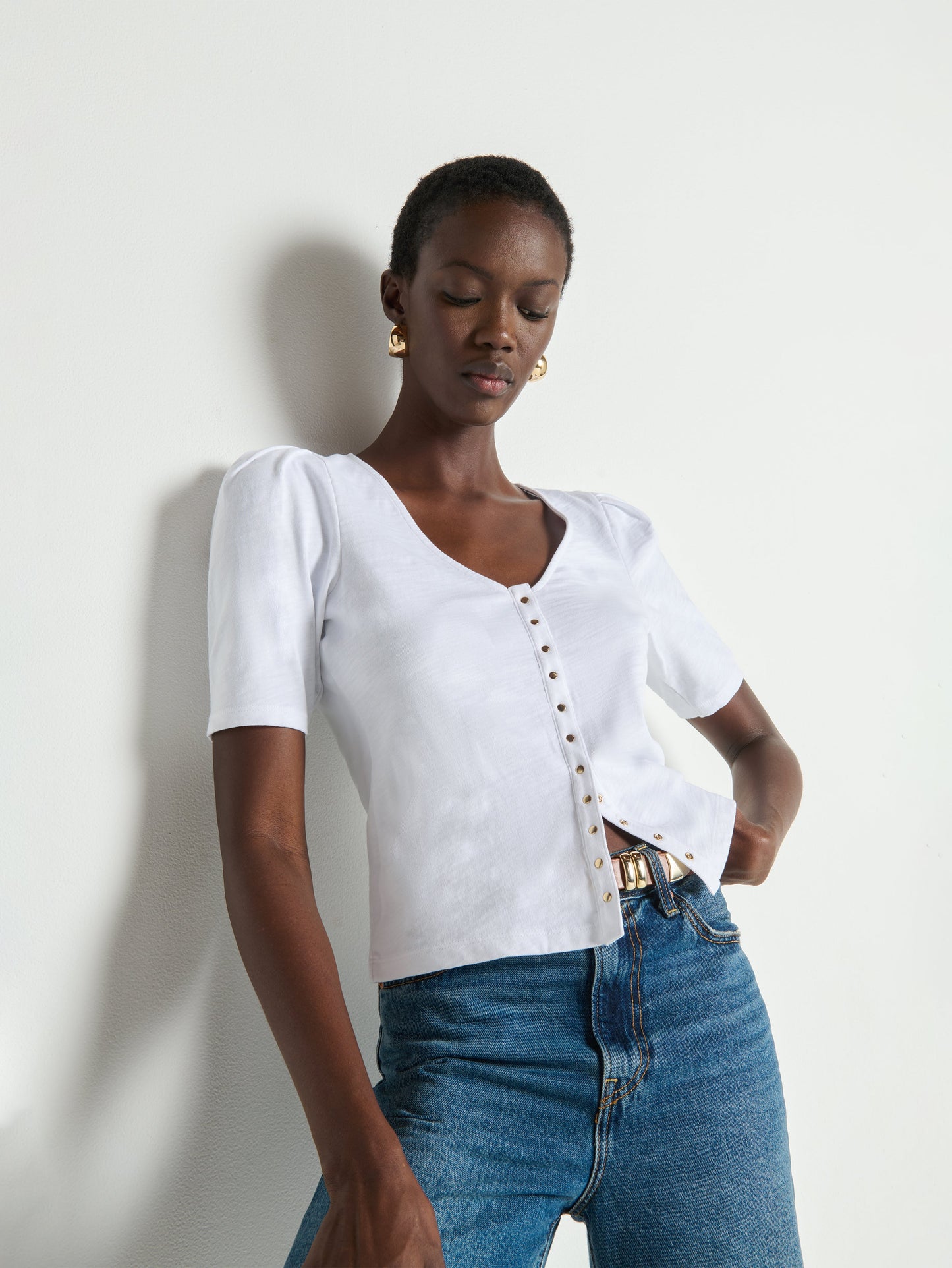Nation LTD “Jen” Button Up Blouse-Optic White