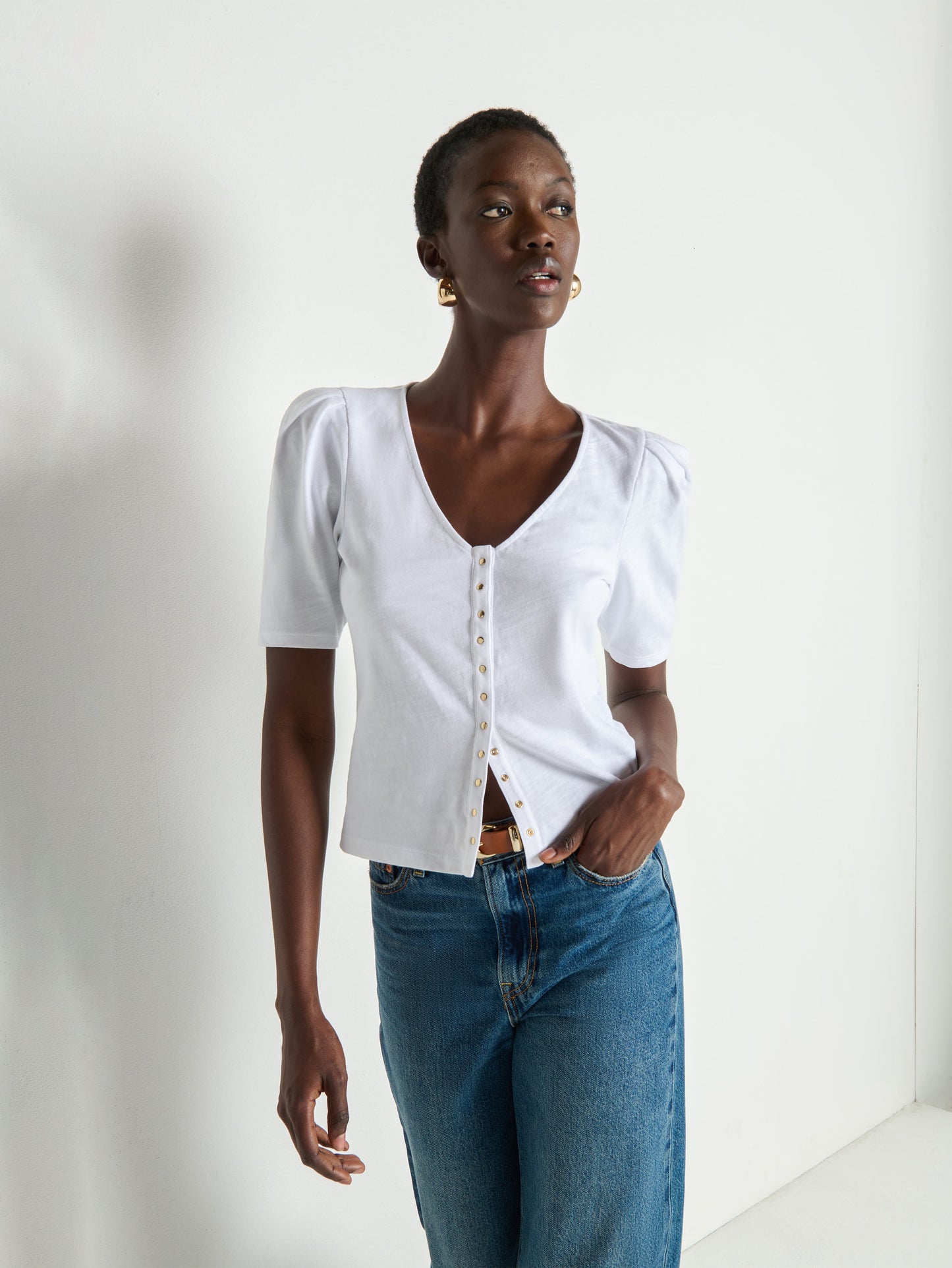 Nation LTD “Jen” Button Up Blouse-Optic White