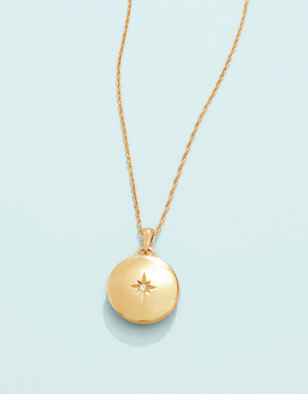 Spartina 449 SP Petite Photo Locket Starburst Necklace 18"-Gold/Crystal
