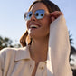 Diff Eyewear “Jordan” Gold Clear Crystal Temple Tips + Silver Mirror