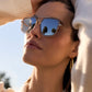Diff Eyewear “Jordan” Gold Clear Crystal Temple Tips + Silver Mirror