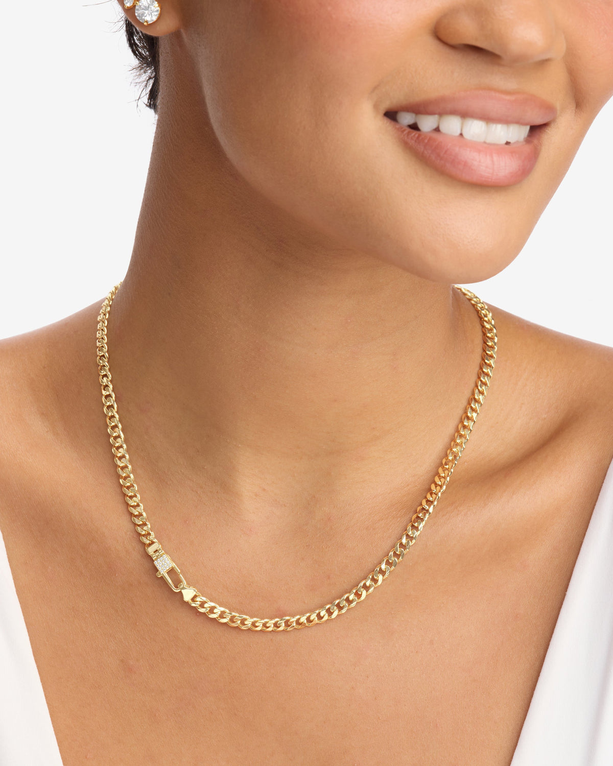 Melinda Maria “Julian Pavé" Lock 5mm Necklace-Gold/White CZ