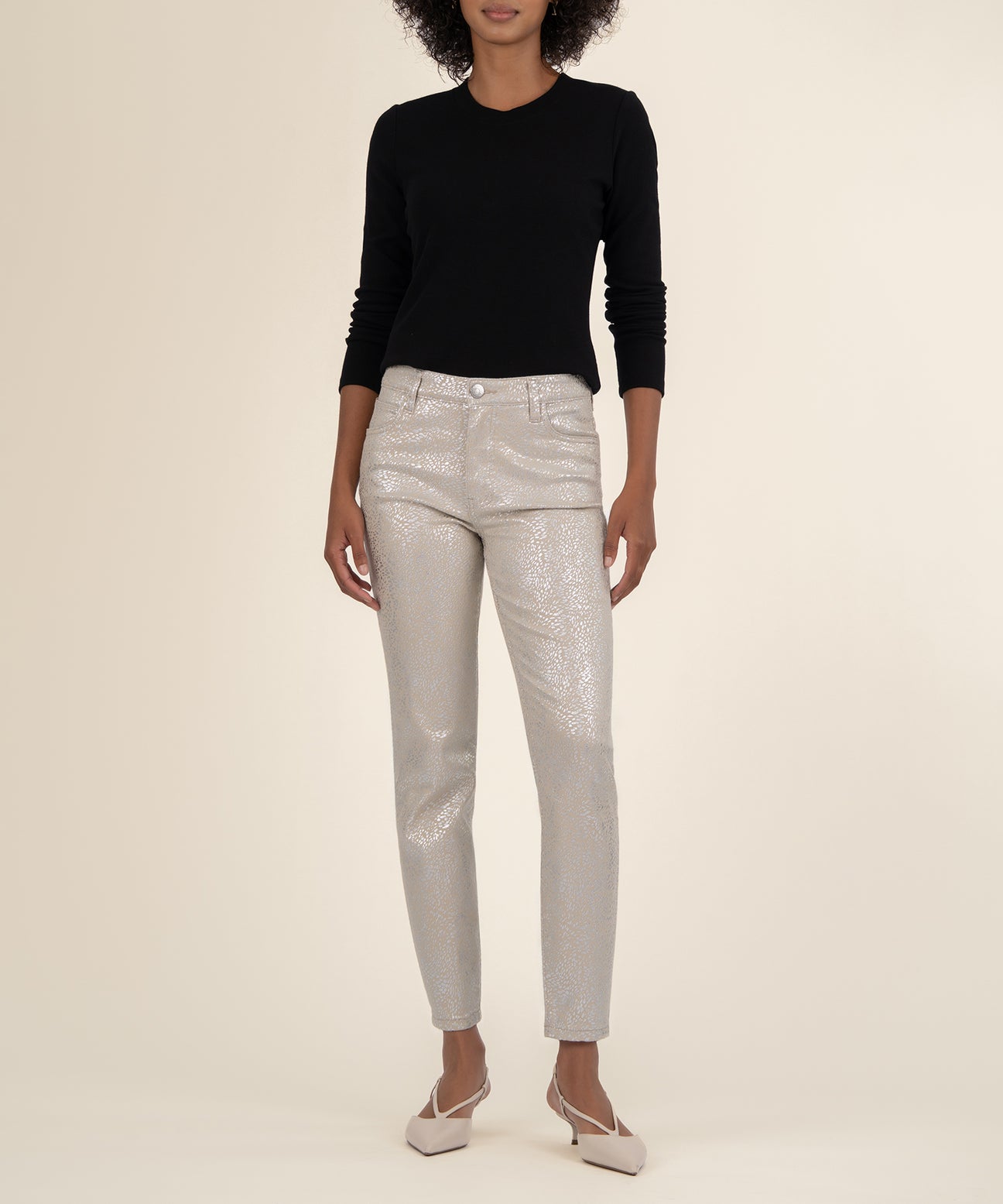 Kut From The Kloth “Charlize” High Rise Cigarette Leg - Cream/Silver