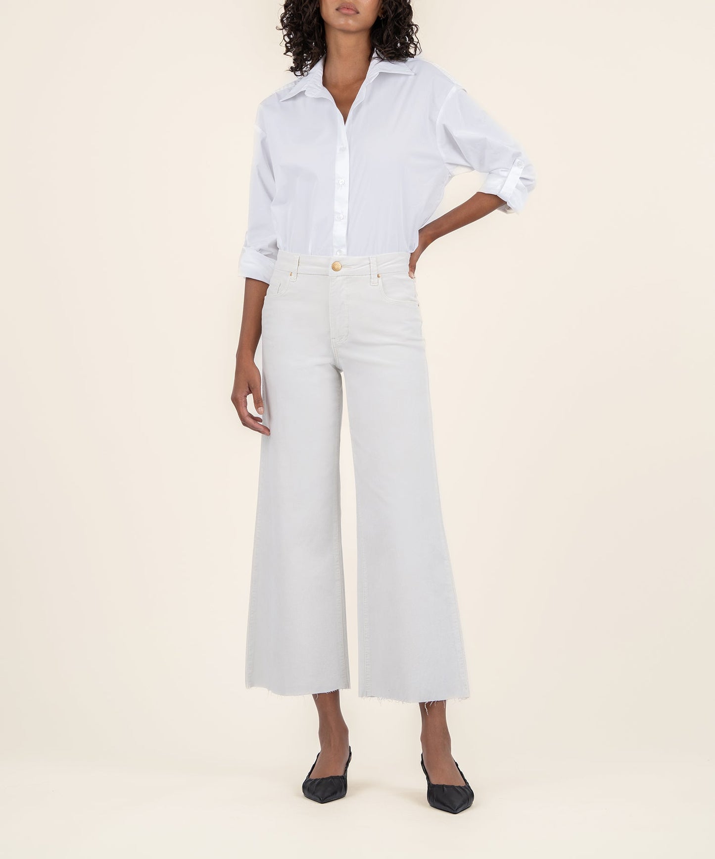 Kut from the Kloth "Meg" High Rise Fab Ab Wide Leg- Ecru