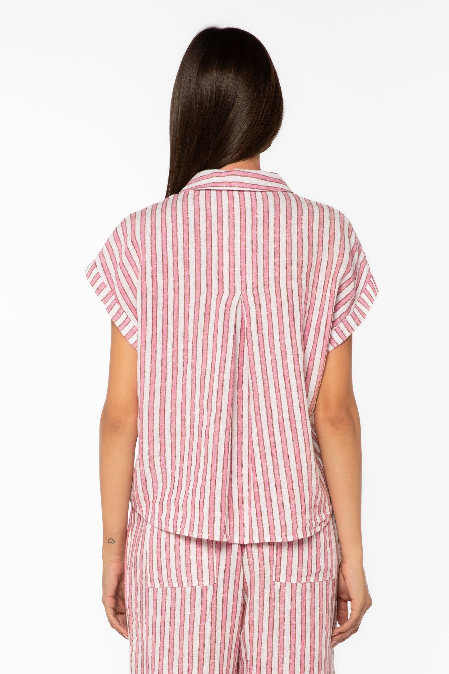 Velvet Heart “Kirsty” Short Sleeve Shirt - Pink Cacti Stripe