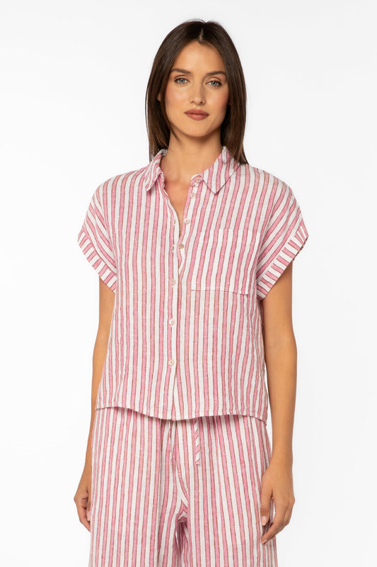 Velvet Heart “Kirsty” Short Sleeve Shirt - Pink Cacti Stripe