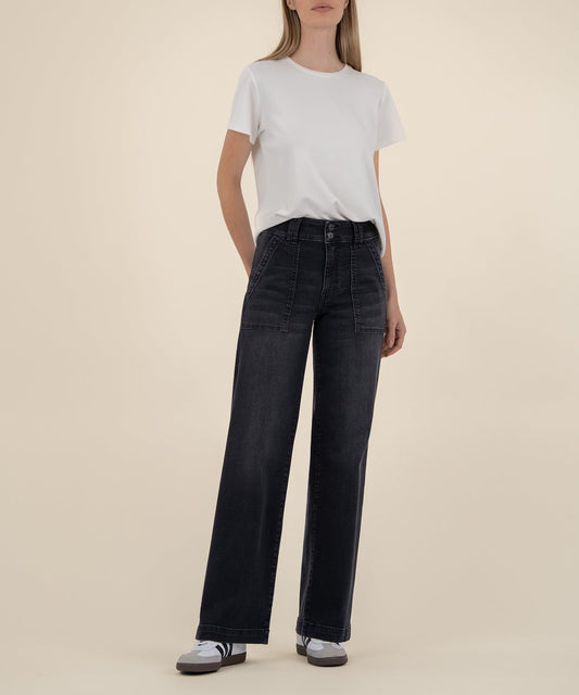 Kut from the Kloth "Jodi" High Rise Wide Leg Front Pocket-Aware (Black)