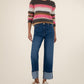 Kut from the Kloth "Elvira" Striped Pulloever Sweater-Brown/Pink