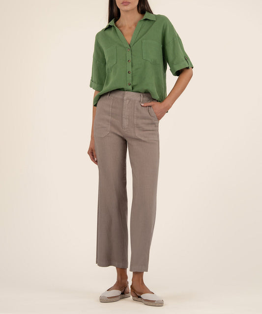 Kut from the Kloth "Breland" Boxy Button Front Shirt-Green