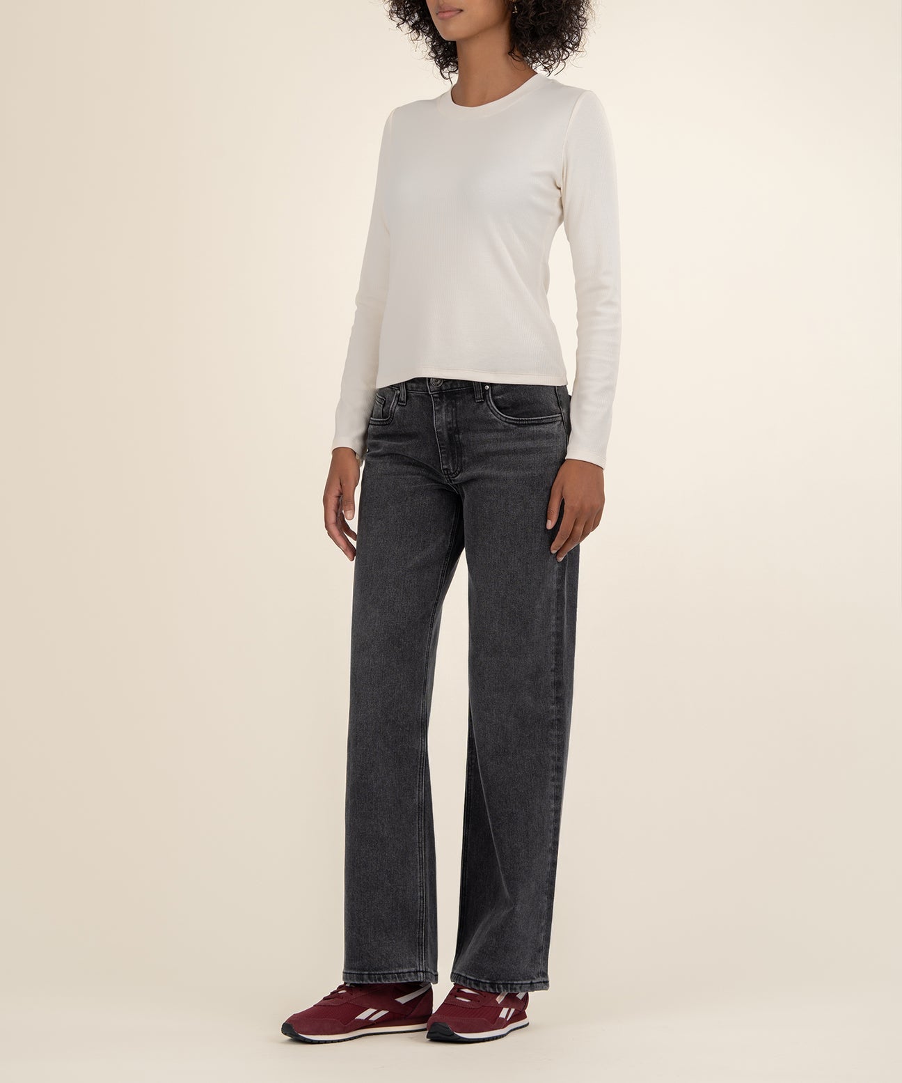 Kut from the Kloth "Noelie" Scoop Neck Long Sleeve Top-Cream