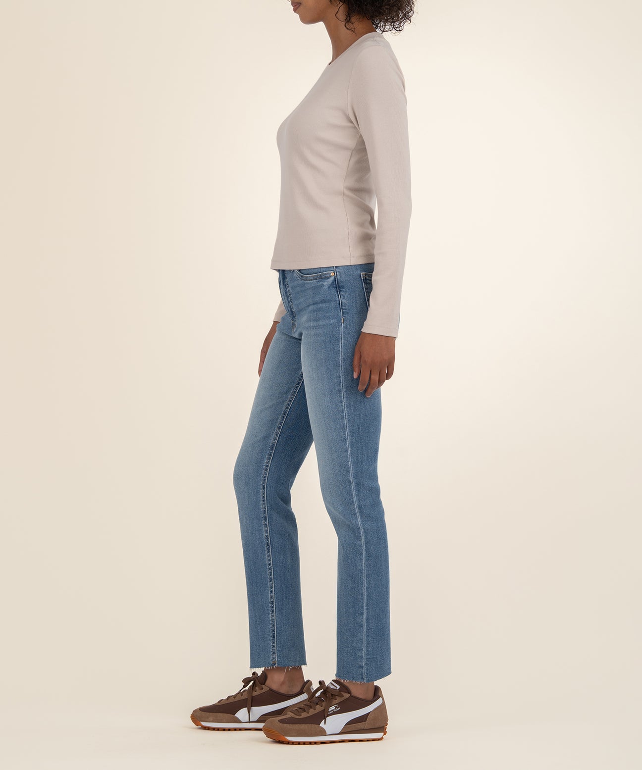 Kut from the Kloth "Noelie" Scoop Neck Long Sleeve Top-Taupe