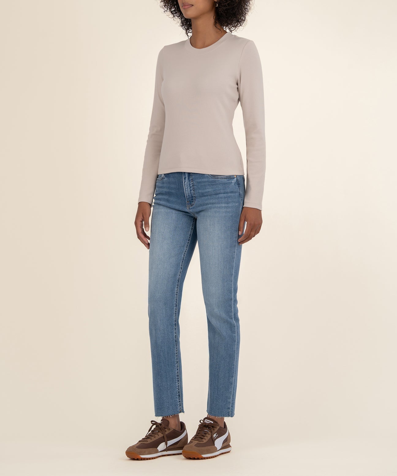 Kut from the Kloth "Noelie" Scoop Neck Long Sleeve Top-Taupe
