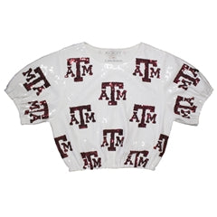 Capri Designs Sequin Repeater Crop Top-Texas A&M University