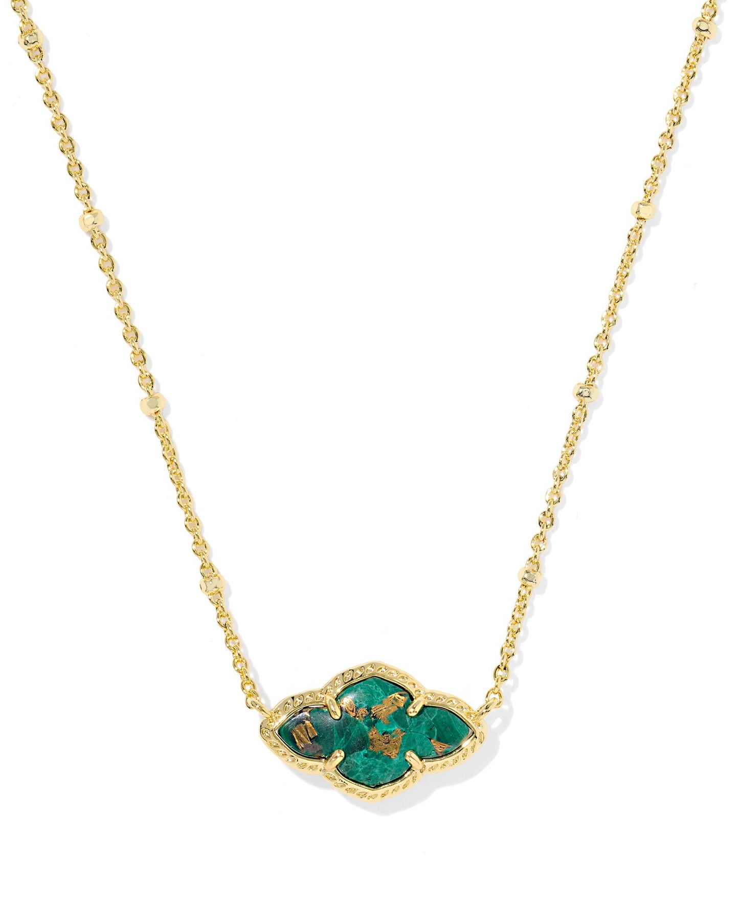 Kendra Scott Abbie Pendant Necklace-Gold Bronze Veined Green Malachite
