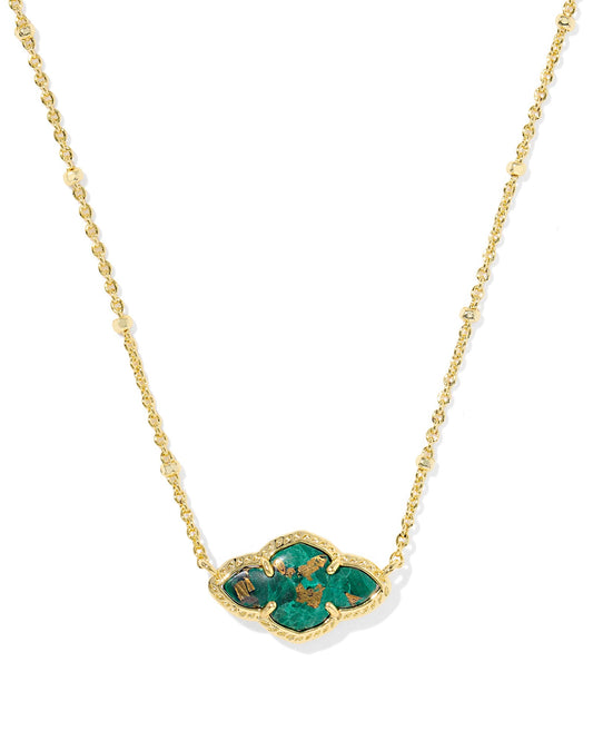 Kendra Scott Abbie Pendant Necklace-Gold Bronze Veined Green Malachite