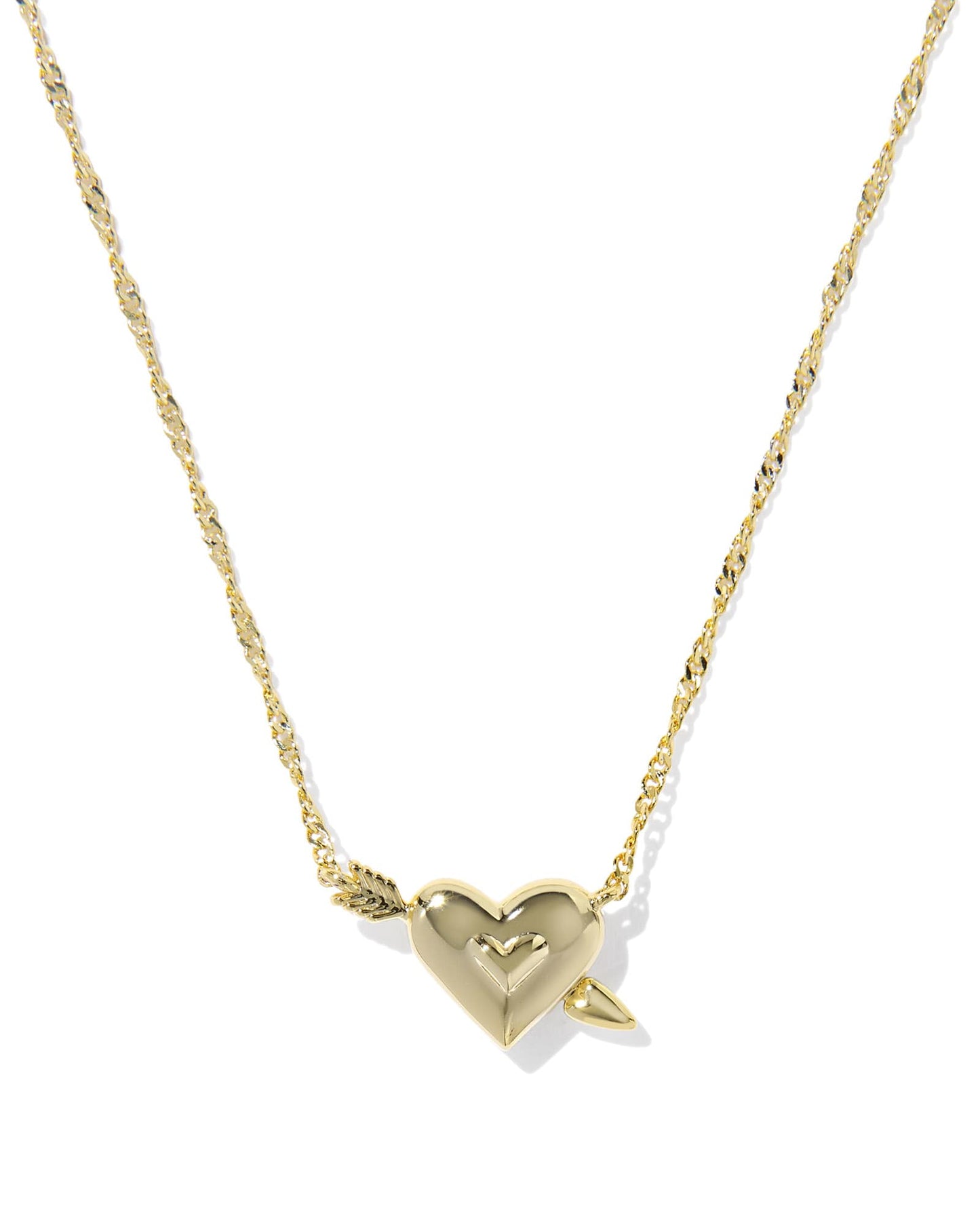 Kendra Scott Ari Heart Arrow Pendant Necklace- Gold Pink Opalescent Resin