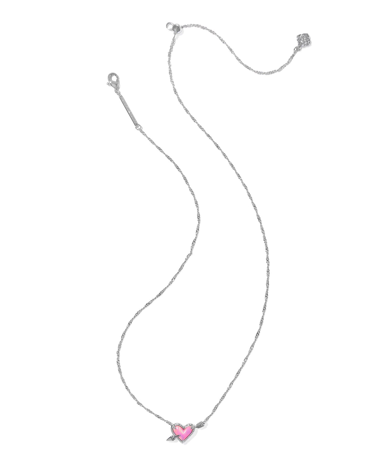 Kendra Scott Ari Heart Arrow Pendant Necklace- Silver Pink Opalescent Resin