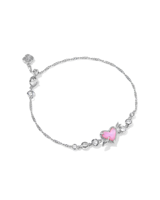 Kendra Scott Ari Heart Arrow Tennis Bracelet- Silver Pink Opalescent Resin